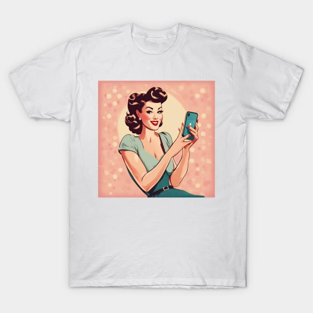 Fashionable Retro Phone Vintage Vibe Mobile Pin Up Art T-Shirt by di-age7